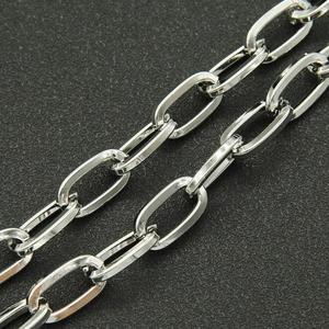 Polished silver paperclip link chain necklace with minimalist oval loop design