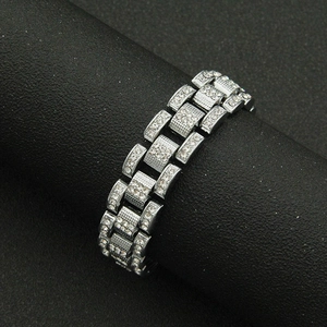 Bracelet hip hop pour homme avec zircons blancs étincelants sur maillons argent