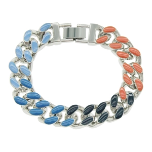 Men's Punk Hip Hop Cuban Link Bracelet Necklace Alloy Multi-color Enamel Splicing Cool Streetwear Jewelry Accessory