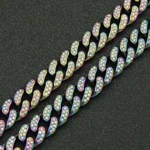 Bracelet gourmette arc-en-ciel pour hommes avec métal irisé et cristaux brillants pavés