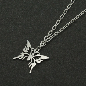 Double-layered stainless steel necklace featuring a hollow butterfly pendant and O-chain
