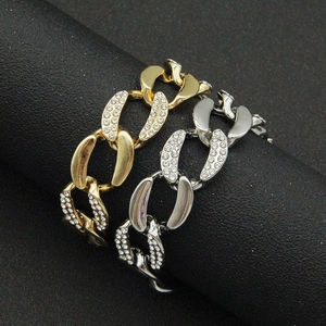 Hip hop Cuban link bracelets in gold and silver finish with pavé rhinestones for men and women