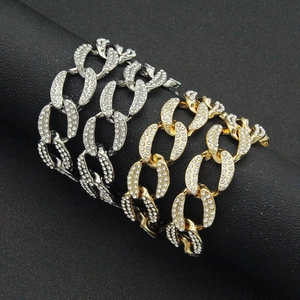 Bracciali a catena cubana con strass in finitura oro e argento stile hip hop trendy
