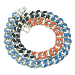 Men's Cuban link bracelet with colorful enamel inlay in punk biker style silver finish