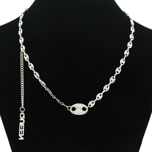 Silver Color Alloy Iron Coffee Bean Chain Necklace Rhinestone Pig Nose Buckle Queen Letter Pendant Fashion Jewelry
