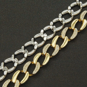 Chunky iced-out Cuban link chain bracelets in gold and silver finish for hip-hop fashion