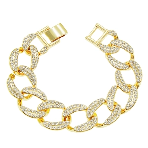 Bracciale a Maglia Cubana Iced Out Hip Hop Lega di Zinco Con Strass Pavé Bracciale Moda Catena Robusta Gioielli Regalo