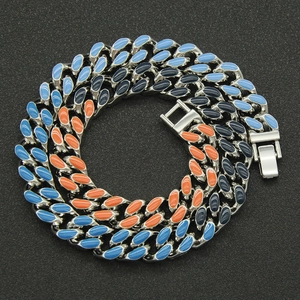 Men hip hop cuban chain necklace with colorful enamel inlay in orange and blue