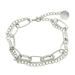 INS Stil Unisex Silber Doppelschichtige Oval Panzerkette Armband Mit Strass Eingelegt Verstellbar Hip Hop Mode Schmuck