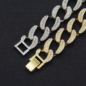 Bracciali a catena cubana hip hop color oro e argento con cristalli scintillanti