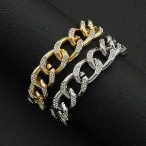 Hip hop style chunky Cuban link necklaces in gold and silver with sparkling rhinestones