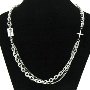 Collier Pendentif Croix Double Couche en Acier Inoxydable Argent Strass Étoile Étiquette Lettre Hip Hop Punk Colliers pour Hommes Femmes