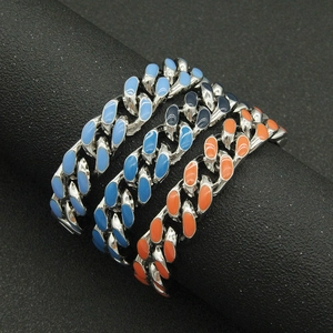 Hip hop cuban link bracelets with colorful enamel inlay in blue and orange colors