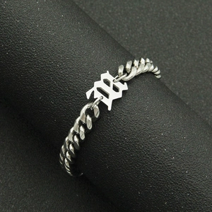 Polished silver stainless steel Cuban chain necklace with gothic letter B pendant