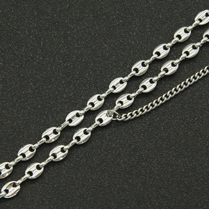 Chic silver layered necklace set with pig nose coffee bean link chain for women