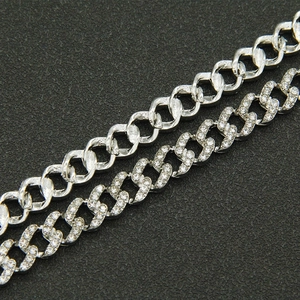 Icy rhinestone and polished silver Cuban link chain necklace set for hip hop streetwear