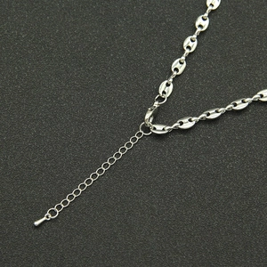 Detailed macro view of silver pig-nose chain necklace with secure lobster clasp and extender