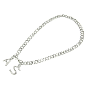 Iced out Cuban link necklace with crystal letters A and S pendant for men and women