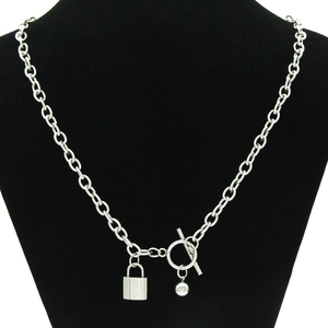Titanium Steel Lock Pendant Necklace Harajuku Punk OT Buckle Link Chain Silver Color Hip Hop Street Style Jewelry For Unisex