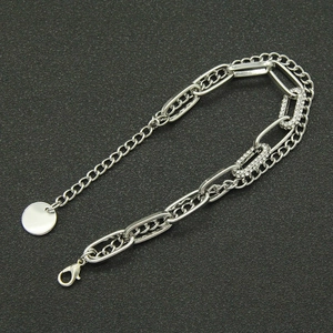 Silbernes zweilagiges ovales Panzerketten-Armband im Streetstyle mit weißen Kristallen
