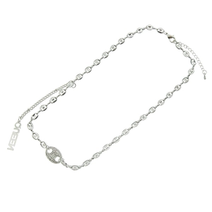 Silver pig nose link necklace with sparkling crystals and vertical QUEEN letter pendant