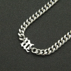 Polished stainless steel Cuban chain necklace with a Gothic letter M pendant for men and women