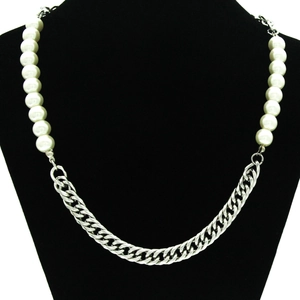 Asymmetric Splicing Necklace Titanium Steel Cuban Link Chain Plastic Artificial Pearl Hip Hop Streetwear Adjustable Jewelry Unisex