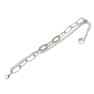 Silberne zweilagige Armkette mit ovalen Gliedern, kubanischer Kette und Kristallen