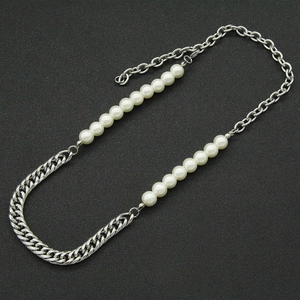 Chic silver Cuban chain and pearl patchwork necklace for men and women