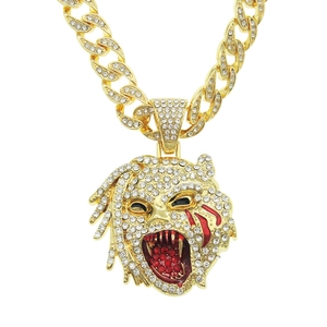 Collier Pendentif Tête de Léopard Hip Hop Chaîne Cubaine Serti de Strass Bijoux en Alliage pour Hommes Accessoires de Fête