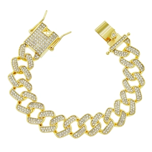 Bracelet Maillon Cubain Hip Hop Iced Out en Alliage de Zinc avec Pavé de Strass Chaîne Large Streetwear Punk Bijoux Homme Femme Cadeau
