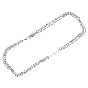 Collier double épaisseur en argent avec pendentif croix et plaque gravée pour hommes et femmes