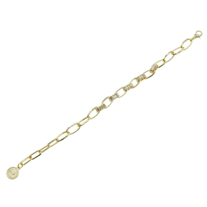 Gold coin charm bracelet for women with oval links and sparkling cubic zirconia stones