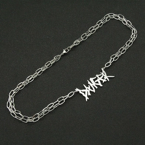 Collier chaîne gourmette en acier argenté avec pendentif DANGER de style punk hip hop