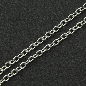 Macro detail of silver stainless steel cable chain links for Harajuku style necklaces