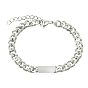 Minimalist Titanium Steel Cuban Link Bracelet With Blank ID Plate For Men Women Hip Hop Polished Silver Fashion Jewelry