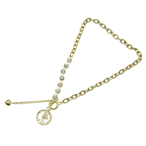 Chic gold hip-hop chain necklace with queen coin and heart charms featuring OT buckle