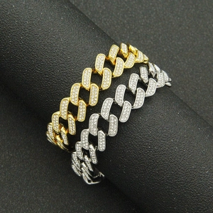 Bracelets à maillons cubains en or et argent avec cristaux style hip hop givré