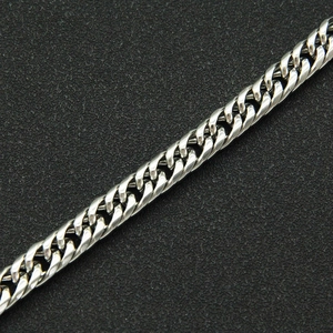 Macro shot of polished silver Cuban chain link necklace with high mirror finish