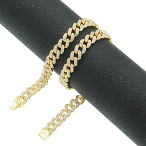 Colliers Bracelets à Mailles Cubaines Hip Hop avec Strass en Alliage Bijoux de Mode Streetwear pour Homme Femme Cadeau