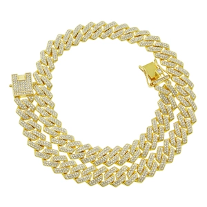 Collier Gourmette Hip Hop Entièrement Serti de Strass Alliage Iced Out Chaîne en Or Argent pour Hommes Femmes Punk Rock Streetwear