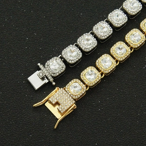 Hip-Hop-Punk-Armband mit quadratischen Kristallen in Gold und Silber Ausführung