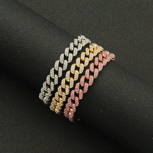 Hip hop Cuban link bracelets in gold, silver, and rose gold with iced out crystals