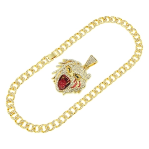 Chaîne cubaine dorée avec pendentif XXXTentacion et strass pour style hip-hop
