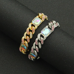 Bracelet Chaîne Cubaine De Luxe En Alliage Strass Rose Et Blanc Chaîne À Main Hip Hop Style De Rue Bijoux Pour Hommes Femmes