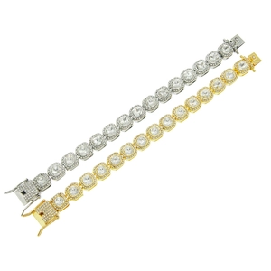 Bracelets hip hop de luxe avec cristaux carrés plaqués or et argent style glacé