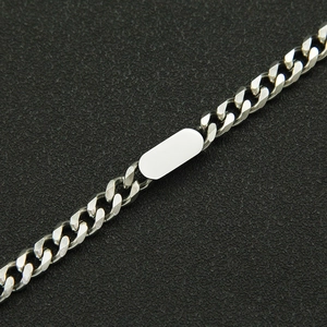 Punk style silver Cuban link chain bracelet with polished ID tag for custom engraving