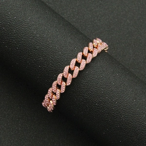 Rose gold iced out Cuban link bracelet with sparkling pink zircons for hip hop fashion