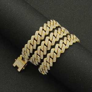 Bracelet gourmette 13mm serti de strass brillants style hip hop pour homme et femme