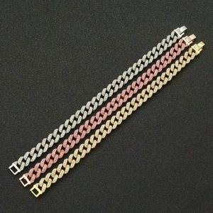 Iced out Cuban link chain bracelets in gold, silver and rose gold with zircon stones